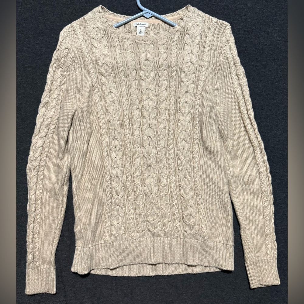 Vintage L.L. Bean Women's Beige Cable Knit Sweater